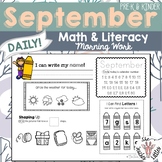 September Daily Literacy & Math Morning Work {Pre-K & Kind