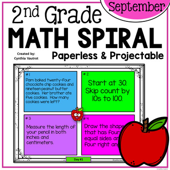 Preview of September Daily Math Spiral for 2nd grade (Common Core)