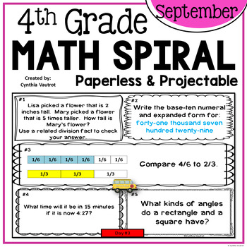 Preview of September Daily Math Spiral for 4th Grade (Common Core)