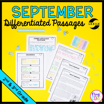 Preview of September Differentiated Reading Comprehension Lexile Passages - 2nd & 3rd Grade