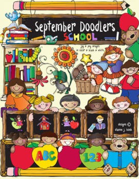 Preview of September Doodlers Autumn Clip Art for Back to School and Fall Kids Fun