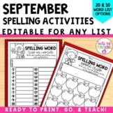 September editable spelling activities back to school Spel