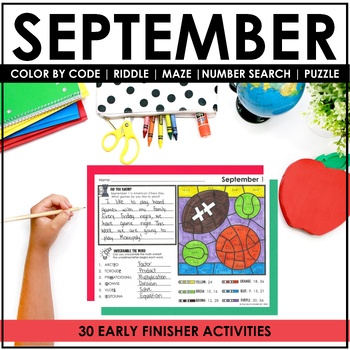 Preview of September Early Finisher Math Packet of Activities | National Holidays