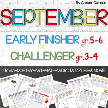 Preview of September Early Finisher or Challenger Activity Packet Grades 3-6