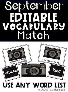 Preview of Camera Editable Literacy Games For Vocabulary: Match Up