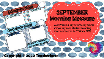 Preview of THIRD GRADE September Editable Morning Message (Math Solve It's)