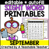 September Editable Sight Word Printables