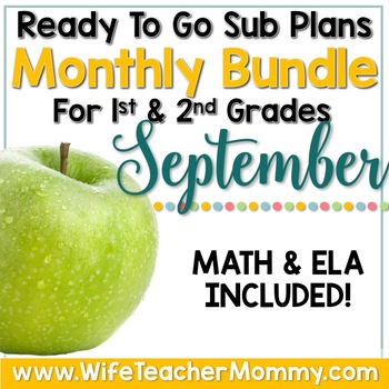 Preview of September Emergency Sub Plans 1st 2nd Grade Math & ELA Mini Bundle