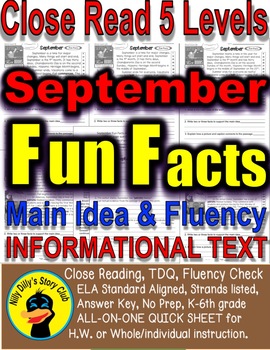 Preview of September FUN FACTS Differentiated Close Reading Leveled Passages w Activities