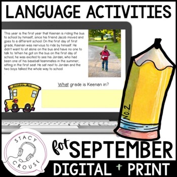 Preview of September Fall Language Activities Speech Therapy Printable Worksheets + Digital