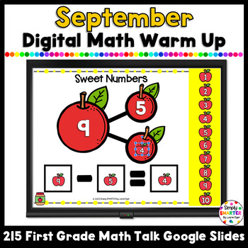 Preview of September First Grade Digital Math Warm Up For GOOGLE SLIDES