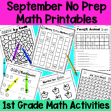 September First Grade No Prep Math Worksheet Packet | Fall