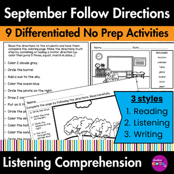 Preview of Follow the Directions & Listening Comprehension Skills September Coloring Pages