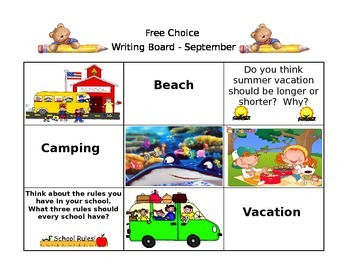 Preview of September Free Choice Writing Board