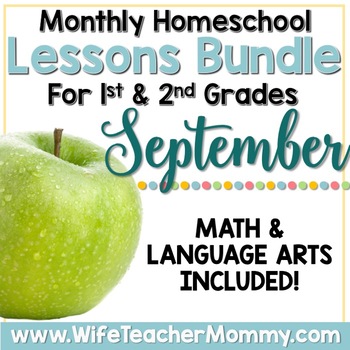 Preview of September Homeschool Lessons 1st and 2nd Grade Math & Language Arts Mini Bundle