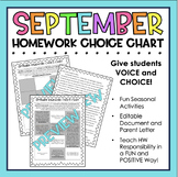 September Homework Choice Chart
