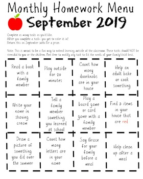 Preview of September Homework Tasks