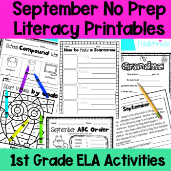 Preview of September K-2 No Prep Literacy Worksheet Packet | Fall Printables