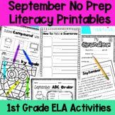 September K-2 No Prep Literacy Worksheet Packet | Fall Printables