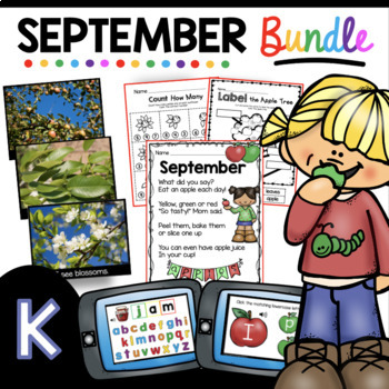 Preview of September KINDERGARTEN BUNDLE - Math Reading Writing Boom Cards and more!