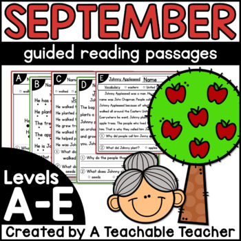 Preview of September Kindergarten Guided Reading Passages and Questions Levels A-E