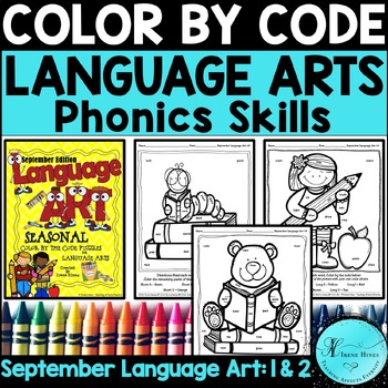 Preview of September Color By Code Phonics Short & Long Vowel Worksheets For 1st, 2nd Grade