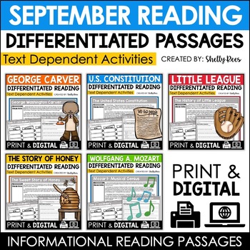 Preview of September Leveled Reading Comprehension Passages with Questions