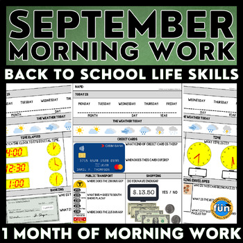 Preview of September Morning Work - Back to School Life Skills - Special Ed Worksheets