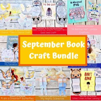 Preview of September Literacy Centers 8 Book Crafts Back to School Fall Hispanic Heritage