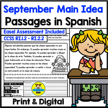 Preview of Main Idea and Supporting Details in Spanish for September with Digital Resource