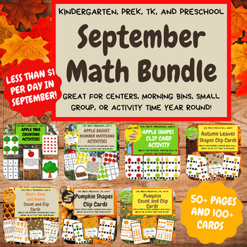 Preview of September Math Bundle for Kindergarten, Preschool, PreK, TK, and UTK