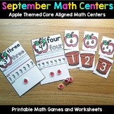 September Math Centers Apple Themed Games and Worksheets