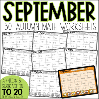 Preview of Fall Adding and Subtracting Up To 20 | Math Fact Fluency for Autumn