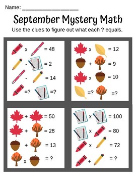 Preview of September Math Mystery Worksheet