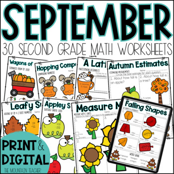 Preview of Fall Math Worksheets -30 No Prep 2nd Grade September Activities for Morning Work