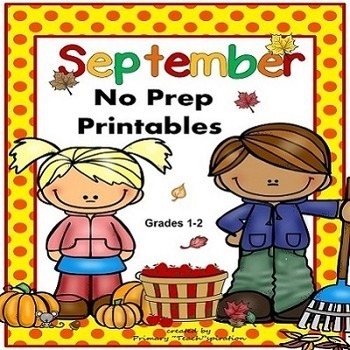 Preview of September Math and ELA Worksheets | No Prep Fall Activities | 1st and 2nd Grade