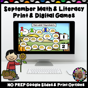 Preview of September Math and Literacy Print AND Digital Games for Google Slides