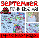 September Math and Literacy Worksheets Printables