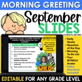 September Morning Meeting Greeting Slides Bitmoji | EDITABLE Morning Message