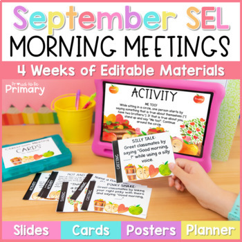 Preview of September Morning Meeting Slides - SEL Activities, Questions, Greetings - Fall
