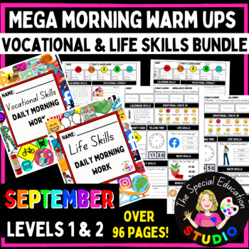 Preview of September Morning Work Bundle Special Education Life Skills & Vocational Warm Up