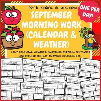 Preview of September Morning Work (Calendar & Weather) PreK Kindergarten First TK UTK