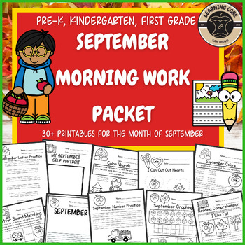 Preview of September Morning Work Packet Printables PreK Kindergarten First TK UTK