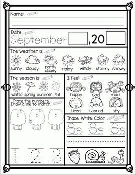 September Morning Work Pre-K/K by Wise Little Owls | TPT