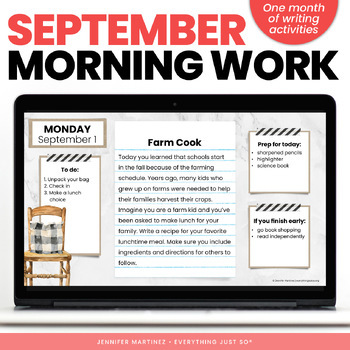 Preview of ELA Morning Work Warm Ups - September Bell Ringer Activities for Grades 3-5