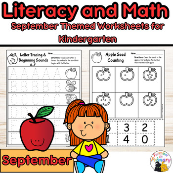 Preview of September NO PREP Literacy and Math Worksheets