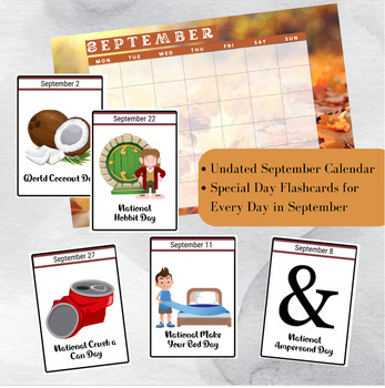 Preview of September National Days Flashcards and FREE Undated September Printable Calendar