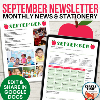 Preview of September Newsletter Template EDITABLE Google Docs Calendar Preschool-5