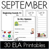 September No Prep Morning Work ELA - First Grade Back to S