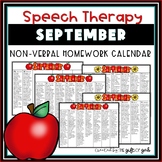September Speech Therapy Non-Verbal Homework Calendar